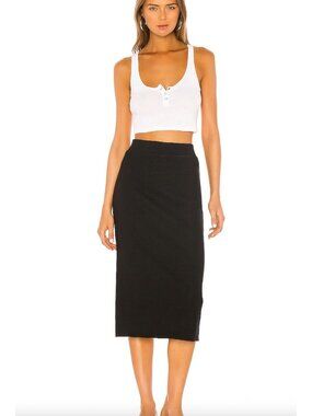 James Perse Black Rib Knit Midi Skirt NWT - Size L